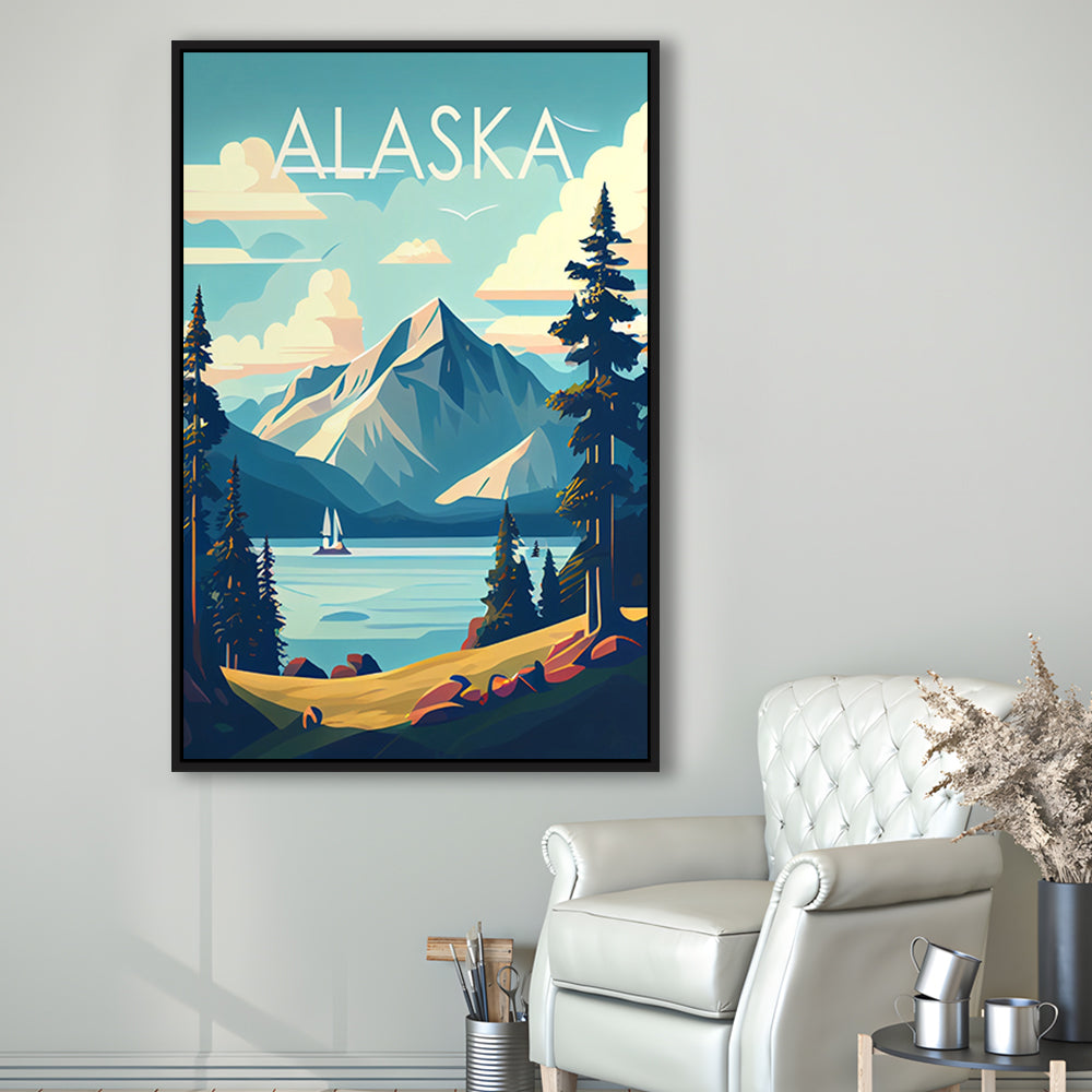 Alaska Retro Art Print, Alaska City Wall Art, Floating Framed Canvas Print, Framed Picture, Painting Canvas