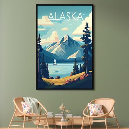 Alaska Retro Art Print, Alaska City Wall Art, Floating Framed Canvas Print, Framed Picture, Painting Canvas