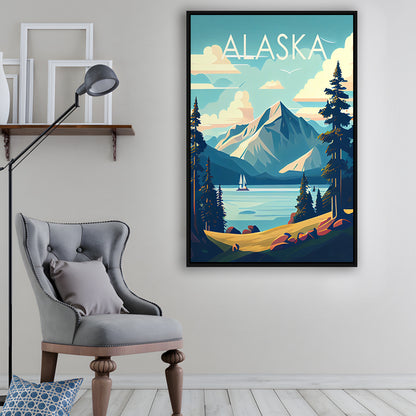 Alaska Retro Art Print, Alaska City Wall Art, Floating Framed Canvas Print, Framed Picture, Painting Canvas