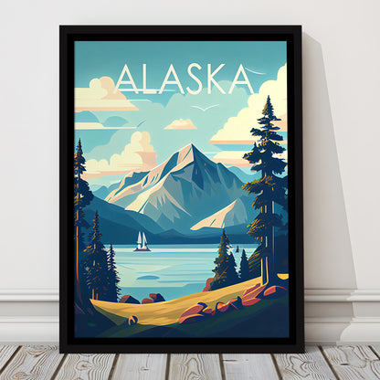 Alaska Retro Art Print, Alaska City Wall Art, Floating Framed Canvas Print, Framed Picture, Painting Canvas
