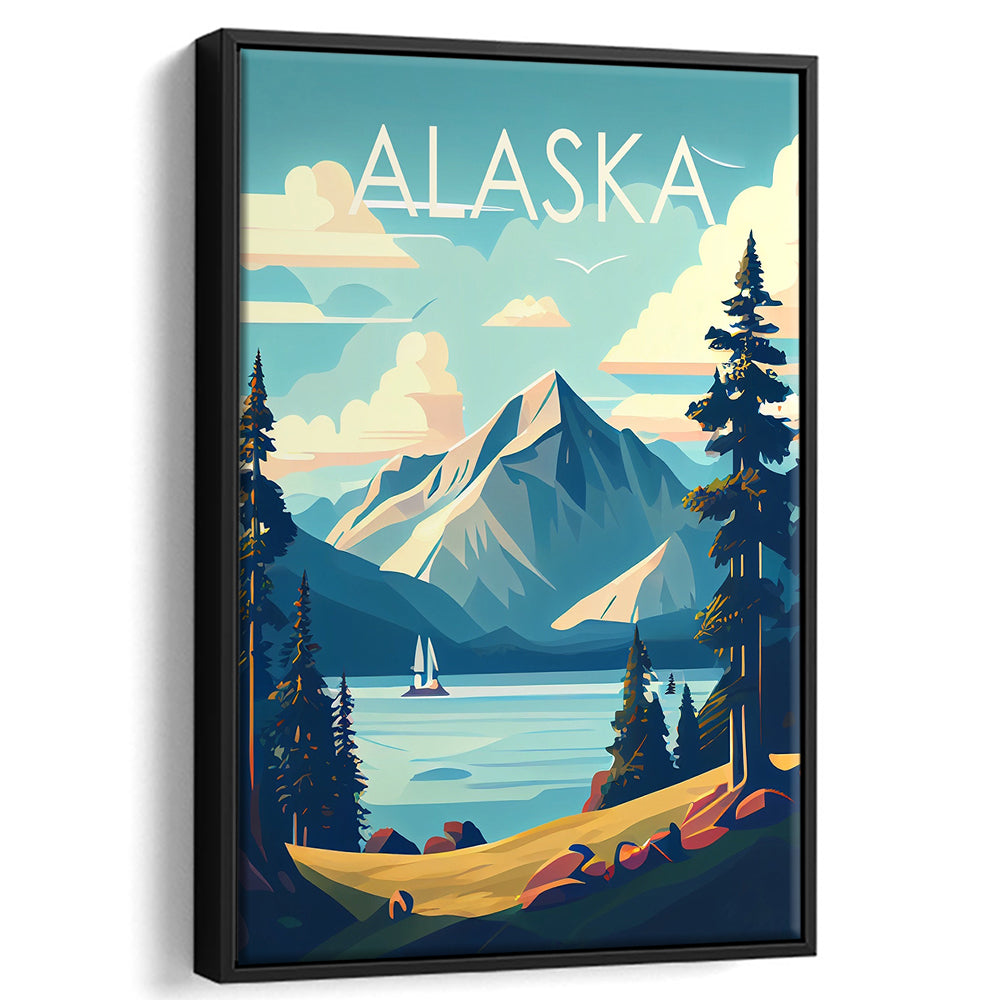 Alaska Retro Art Print, Alaska City Wall Art, Floating Framed Canvas Print, Framed Picture, Painting Canvas