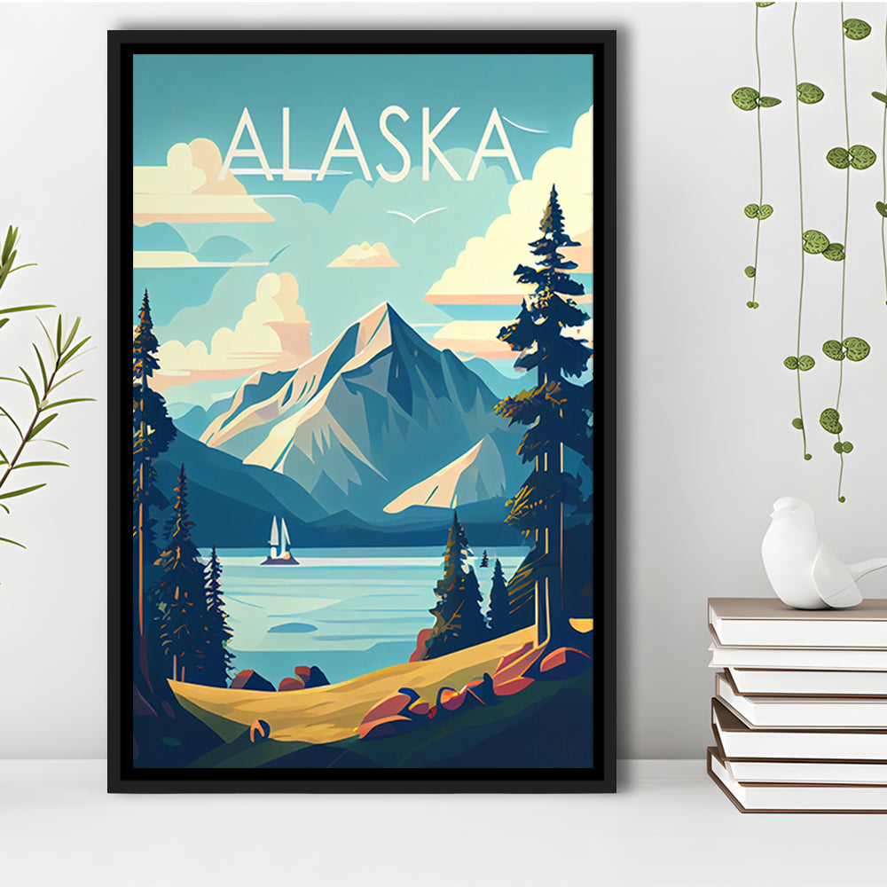 Alaska Retro Art Print, Alaska City Wall Art, Floating Framed Canvas Print, Framed Picture, Painting Canvas