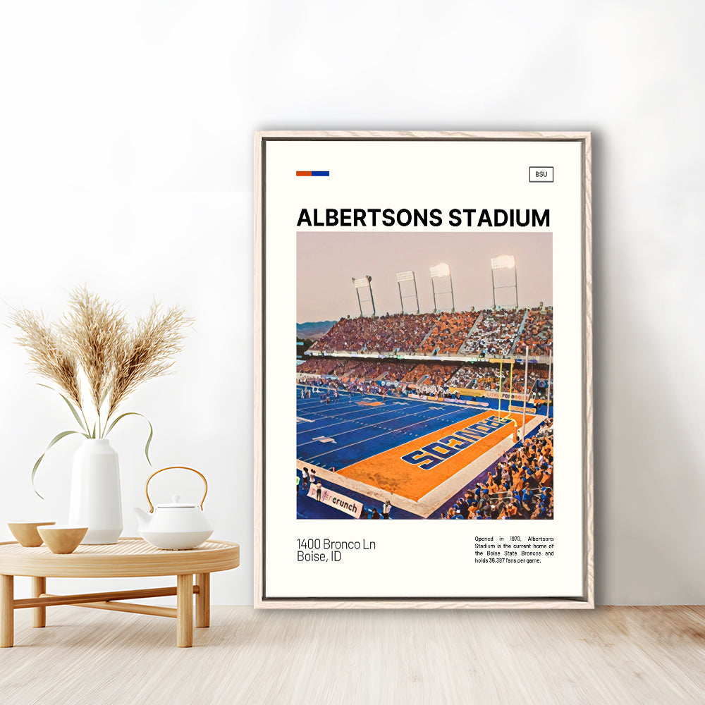 Albertsons Stadium Print, Boise State Broncos Stadium Canvas Art, Man Cave Gift, Floating Framed Canvas Print Wall Art