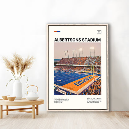 Albertsons Stadium Print, Boise State Broncos Stadium Canvas Art, Man Cave Gift, Floating Framed Canvas Print Wall Art
