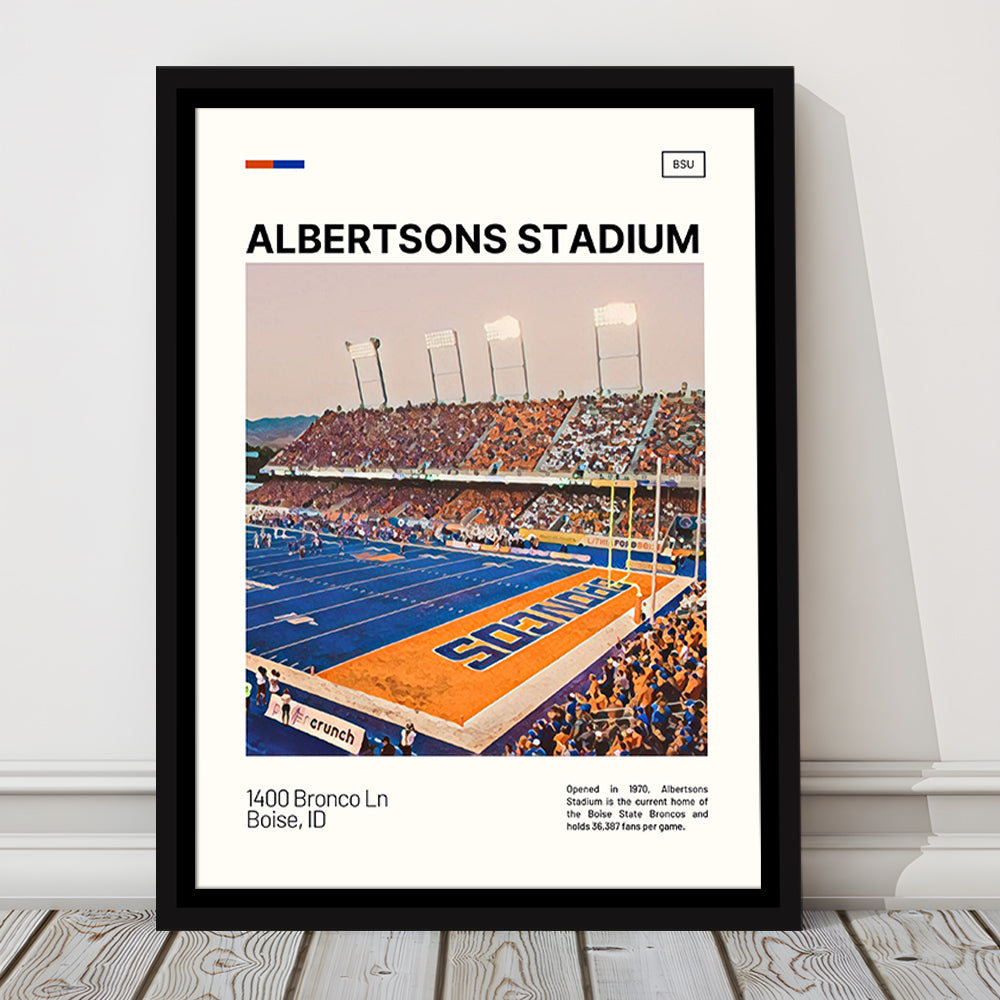 Albertsons Stadium Print, Boise State Broncos Stadium Canvas Art, Man Cave Gift, Floating Framed Canvas Print Wall Art