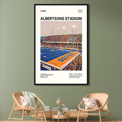 Albertsons Stadium Print, Boise State Broncos Stadium Canvas Art, Man Cave Gift, Floating Framed Canvas Print Wall Art