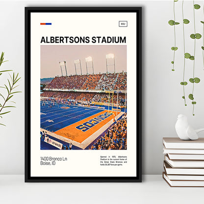 Albertsons Stadium Print, Boise State Broncos Stadium Canvas Art, Man Cave Gift, Floating Framed Canvas Print Wall Art