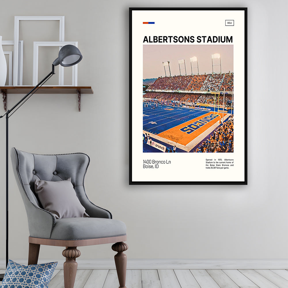 Albertsons Stadium Print, Boise State Broncos Stadium Canvas Art, Man Cave Gift, Floating Framed Canvas Print Wall Art