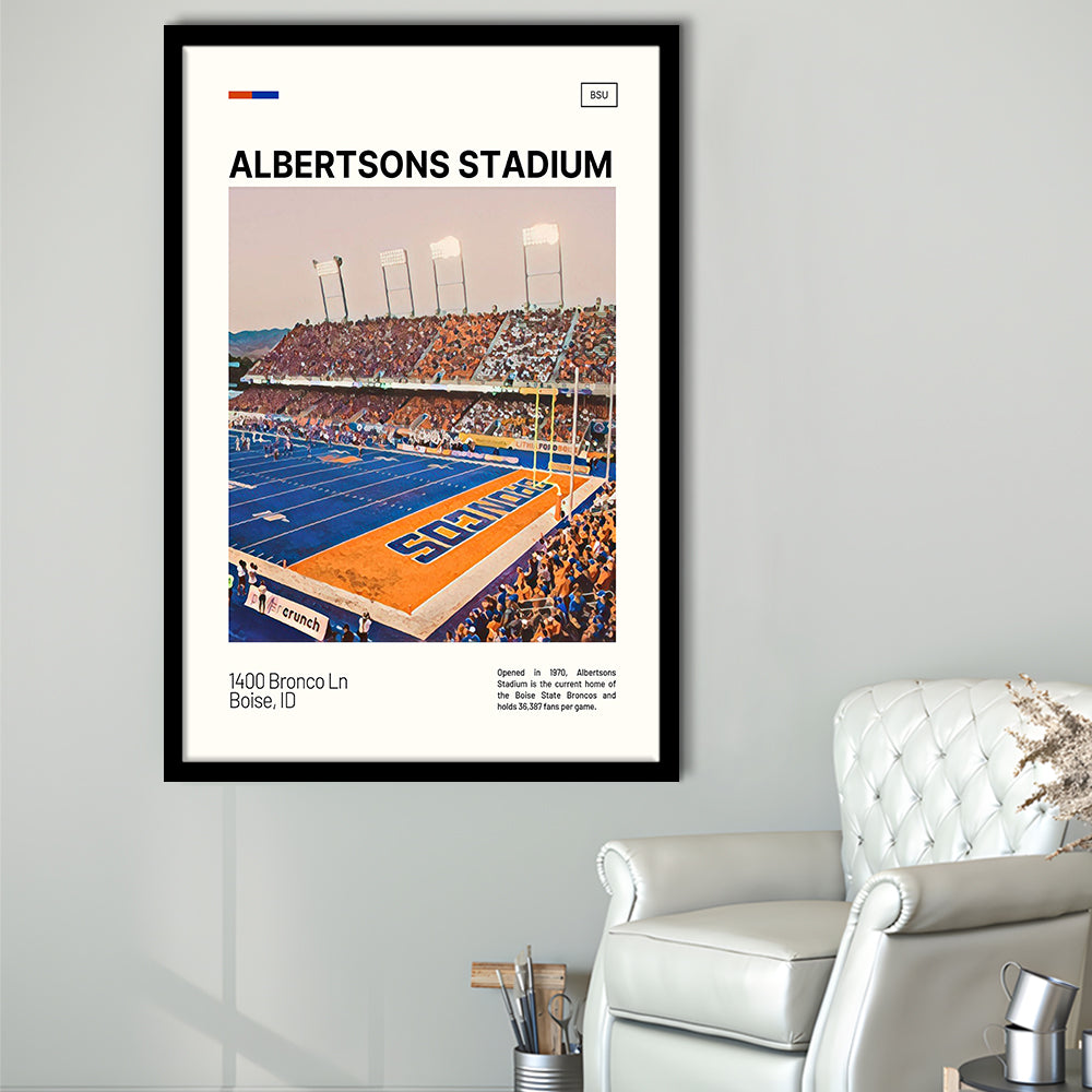 Albertsons Stadium Print, Boise State Broncos Stadium Art, Gifts for him, Sport Art, Framed Art Print Wall Decor