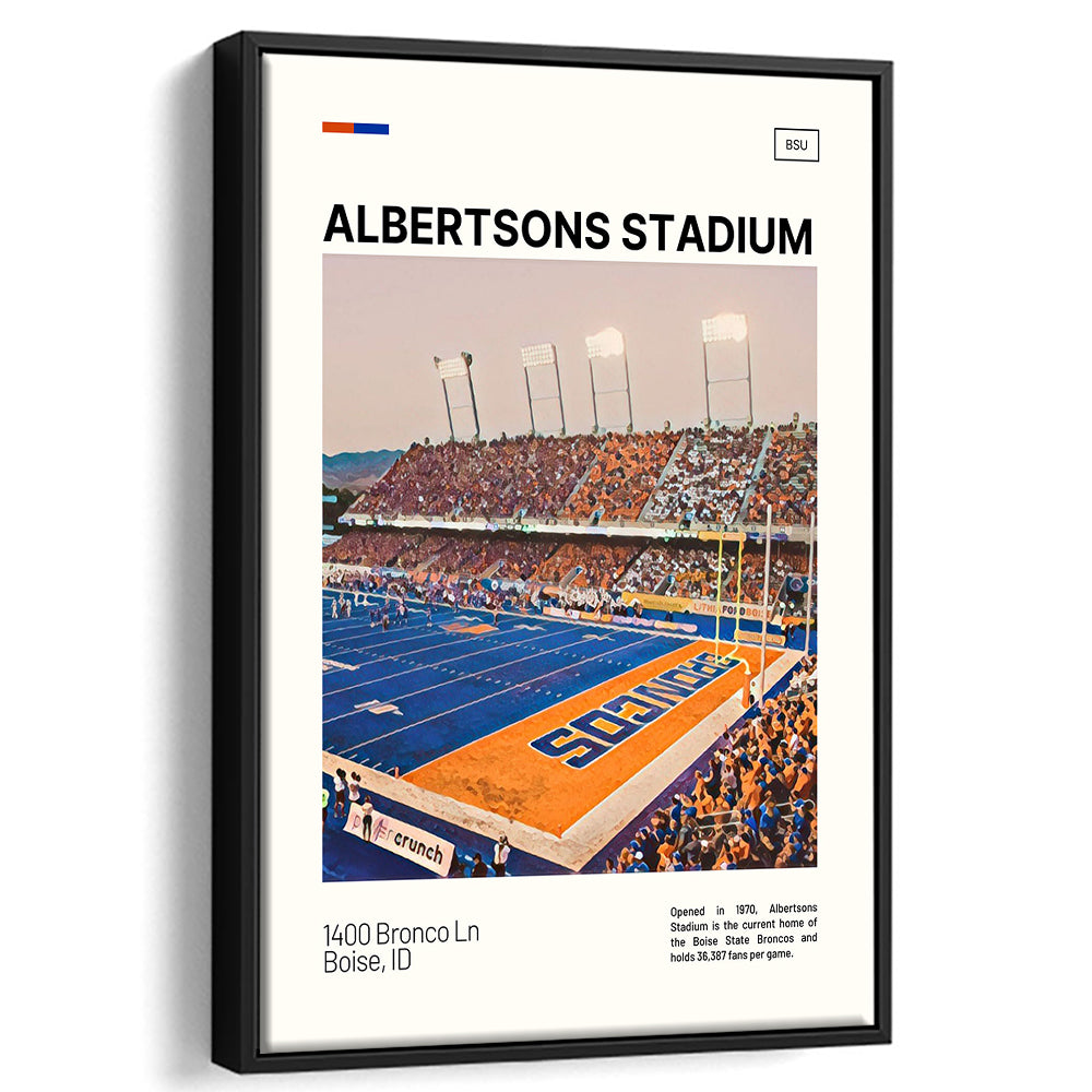 Albertsons Stadium Print, Boise State Broncos Stadium Canvas Art, Man Cave Gift, Floating Framed Canvas Print Wall Art