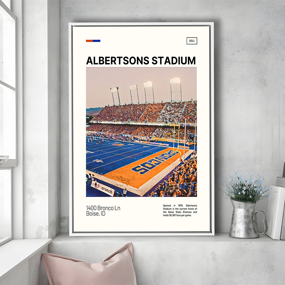 Albertsons Stadium Print, Boise State Broncos Stadium Canvas Art, Man Cave Gift, Floating Framed Canvas Print Wall Art