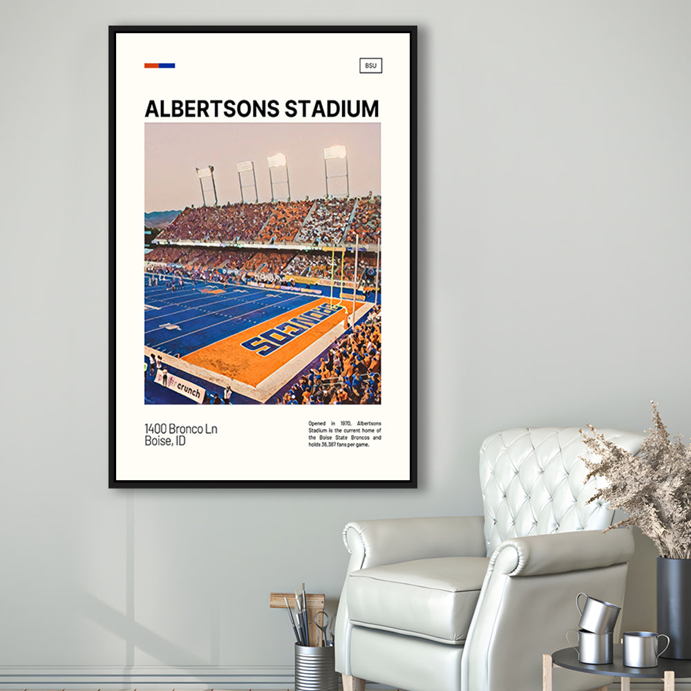Albertsons Stadium Print, Boise State Broncos Stadium Canvas Art, Man Cave Gift, Floating Framed Canvas Print Wall Art