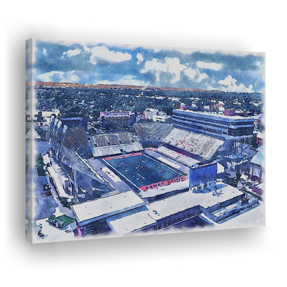 Albertsons Painting Stadium Watercolor, Boise Idaho Wall Art Decor, Sport Art, Gifts for him, Canvas Print Wall Art