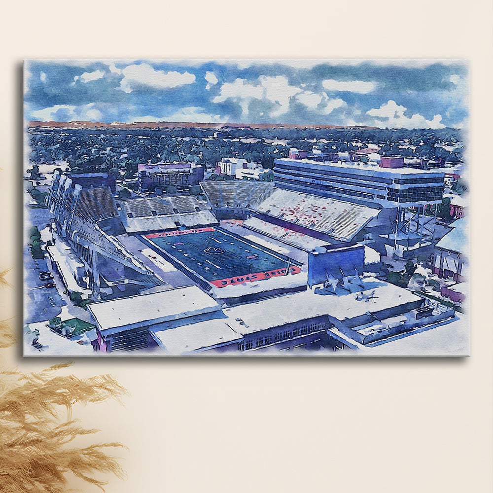 Albertsons Painting Stadium Watercolor, Boise Idaho Wall Art Decor, Sport Art, Gifts for him, Canvas Print Wall Art