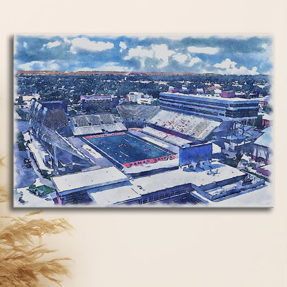Albertsons Painting Stadium Watercolor, Boise Idaho Wall Art Decor, Sport Art, Gifts for him, Canvas Print Wall Art