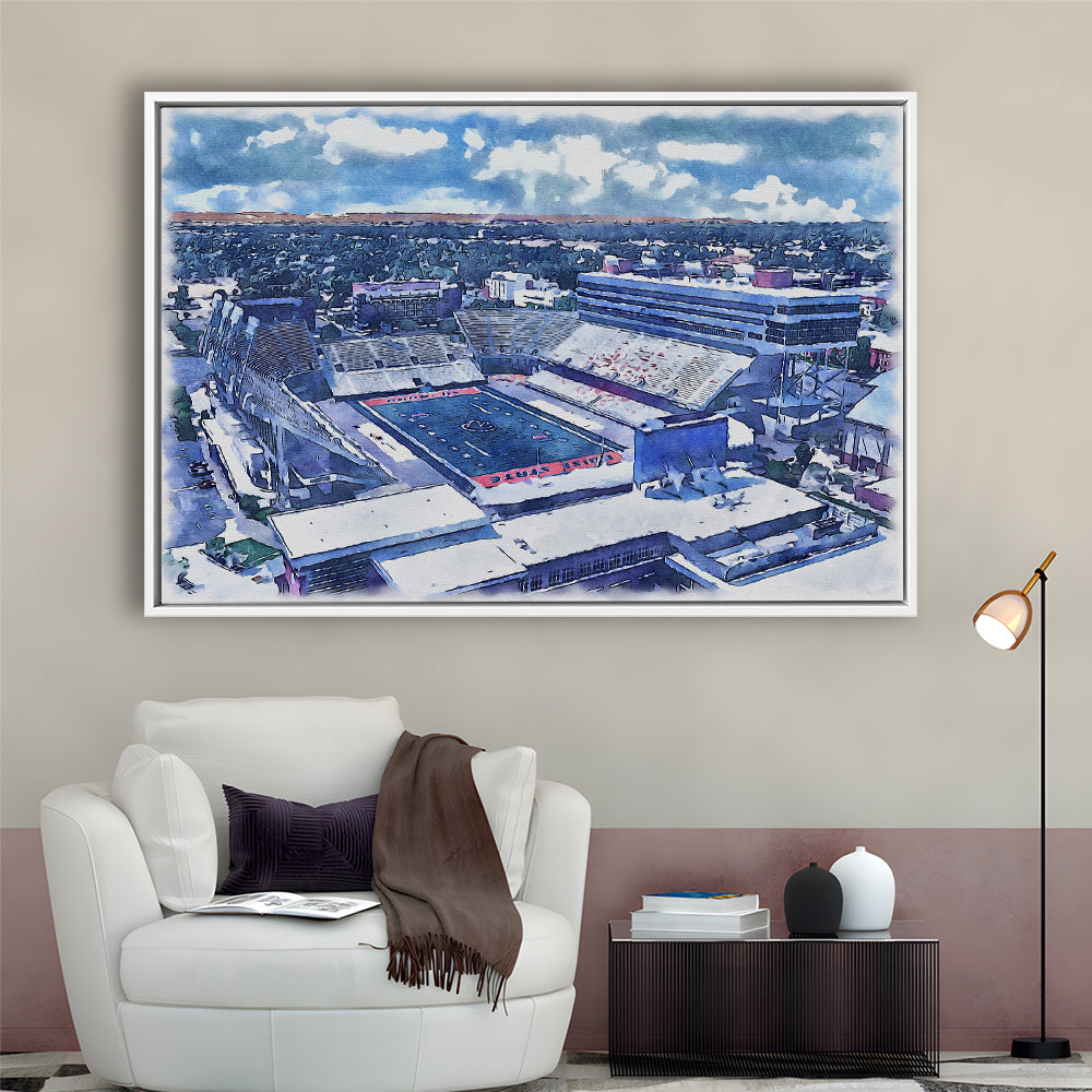 Albertsons Painting Stadium Watercolor, Boise Idaho Wall Art Decor, Sport Gift Art, Framed Canvas Print Wall Art