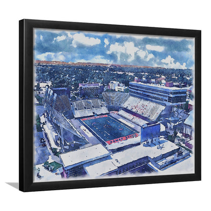 Albertsons Painting Stadium Watercolor, Boise Idaho Wall Art Decor, Sport Gift Art, Framed Art Print Wall Decor