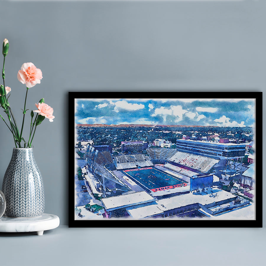Albertsons Painting Stadium Watercolor, Boise Idaho Wall Art Decor, Sport Gift Art, Framed Art Print Wall Decor