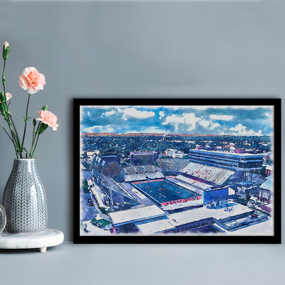 Albertsons Painting Stadium Watercolor, Boise Idaho Wall Art Decor, Sport Gift Art, Framed Art Print Wall Decor