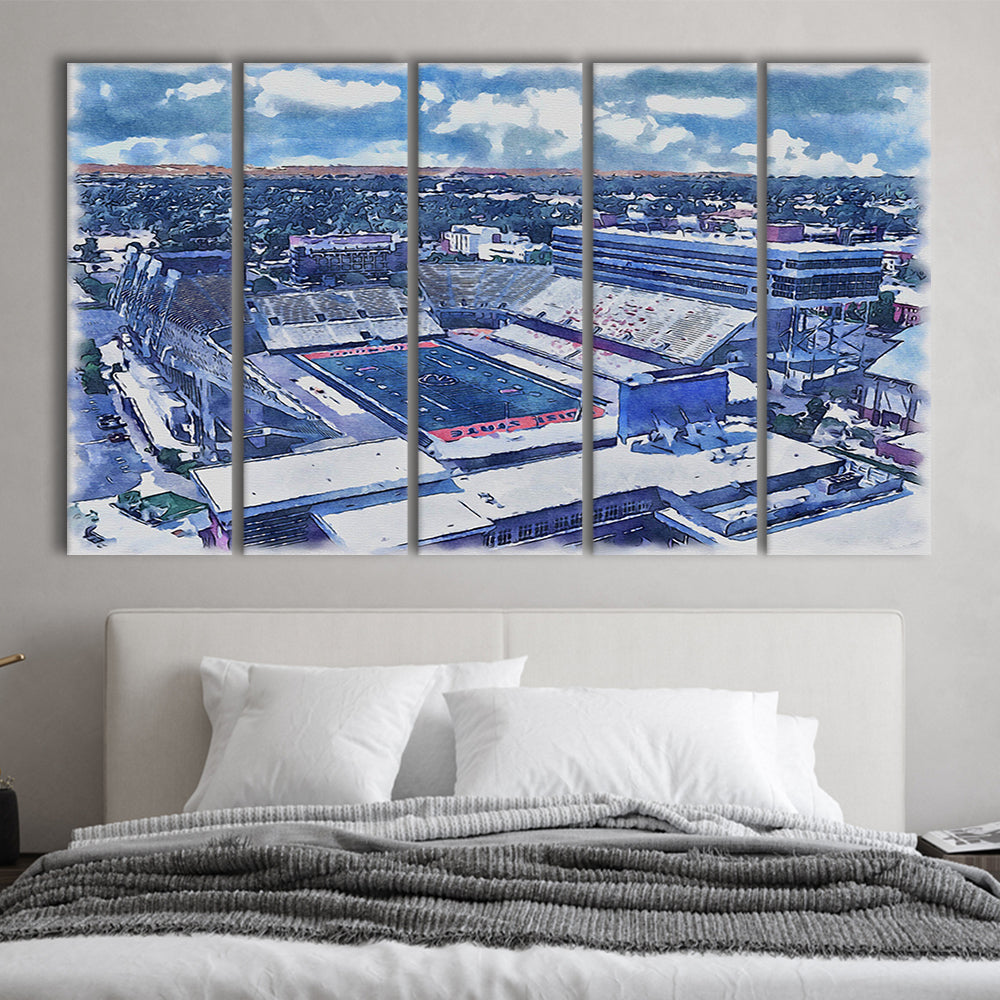 Albertsons Painting Stadium Watercolor, Boise Idaho Wall Art Decor, Sport Art, Extra Large Canvas Print Wall Art