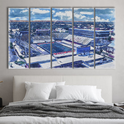 Albertsons Painting Stadium Watercolor, Boise Idaho Wall Art Decor, Sport Art, Extra Large Canvas Print Wall Art