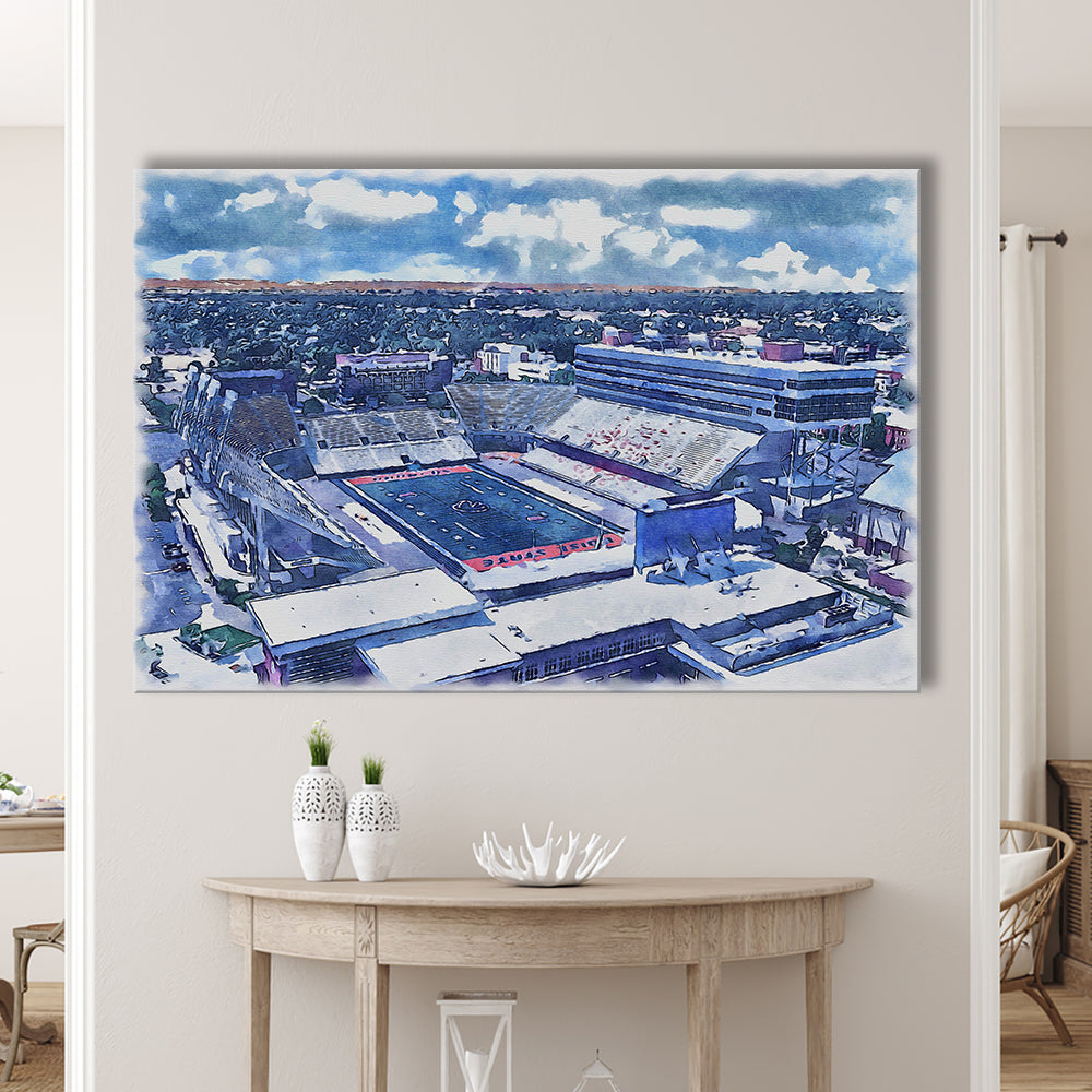 Albertsons Painting Stadium Watercolor, Boise Idaho Wall Art Decor, Sport Art, Gifts for him, Canvas Print Wall Art