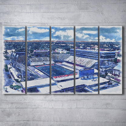Albertsons Painting Stadium Watercolor, Boise Idaho Wall Art Decor, Sport Art, Extra Large Canvas Print Wall Art