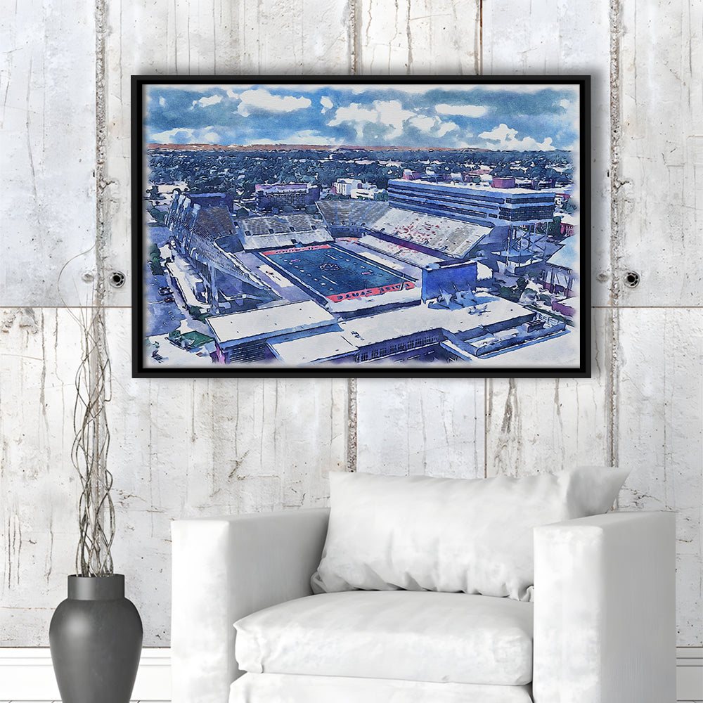 Albertsons Painting Stadium Watercolor, Boise Idaho Wall Art Decor, Sport Gift Art, Framed Canvas Print Wall Art