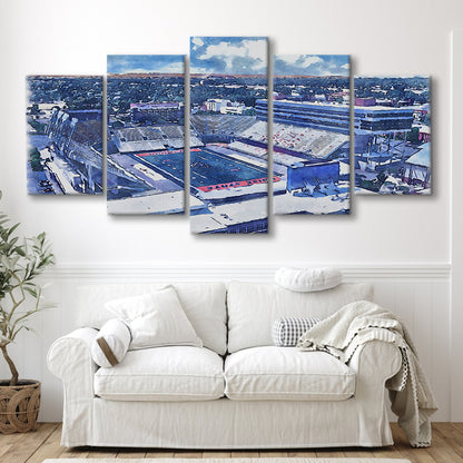 Albertsons Painting Stadium Watercolor, Boise Idaho Wall Art Decor, Sport Art, Mixed 5 Panel, Canvas Print Wall Art