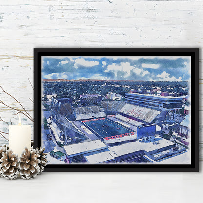 Albertsons Painting Stadium Watercolor, Boise Idaho Wall Art Decor, Sport Gift Art, Framed Canvas Print Wall Art