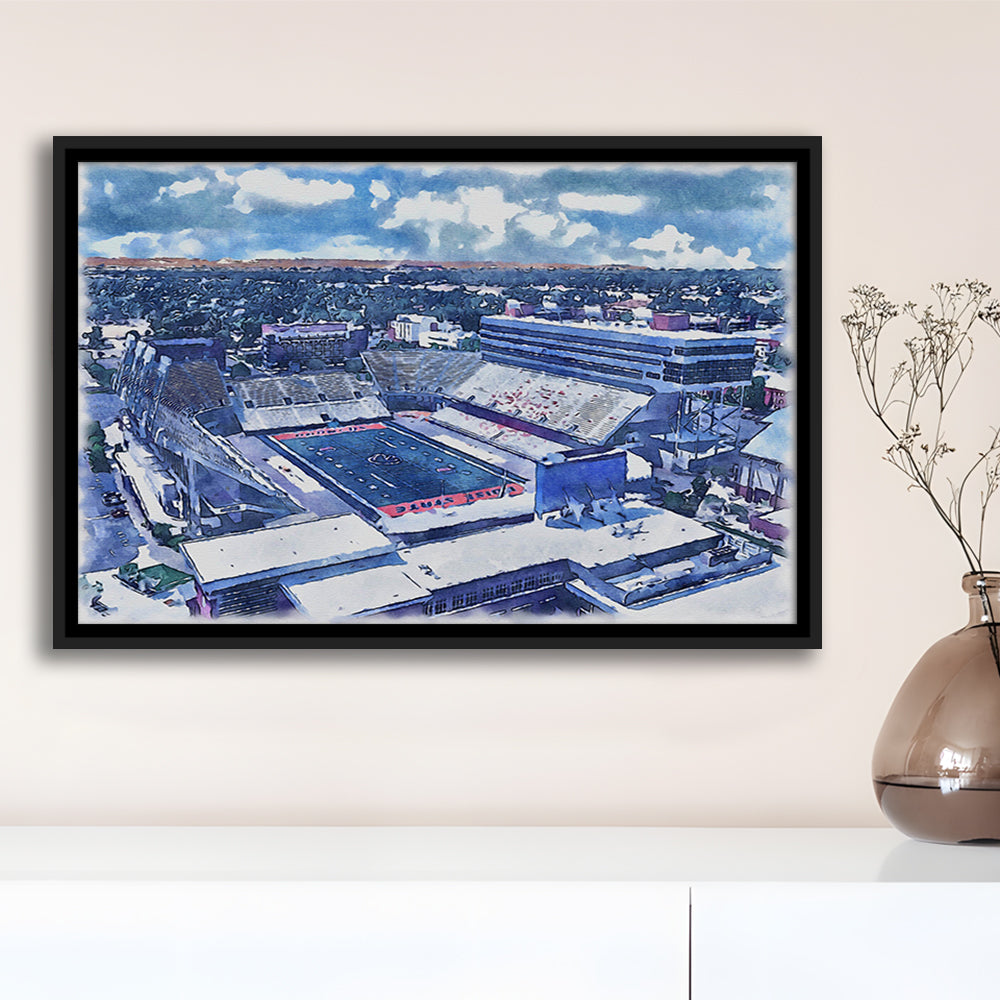 Albertsons Painting Stadium Watercolor, Boise Idaho Wall Art Decor, Sport Gift Art, Framed Canvas Print Wall Art