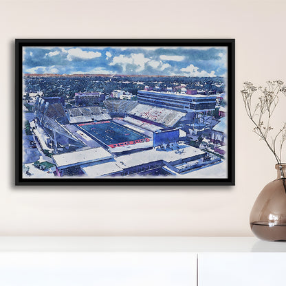 Albertsons Painting Stadium Watercolor, Boise Idaho Wall Art Decor, Sport Gift Art, Framed Canvas Print Wall Art