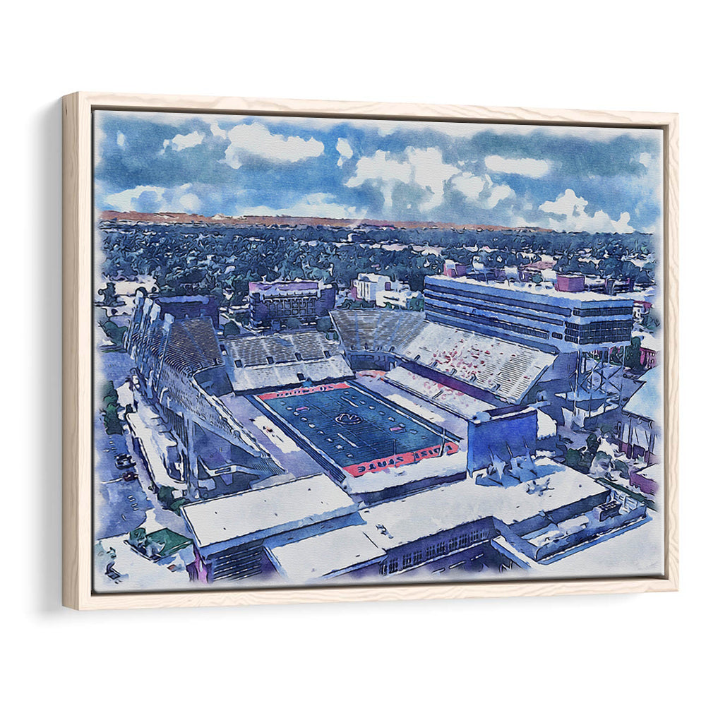 Albertsons Painting Stadium Watercolor, Boise Idaho Wall Art Decor, Sport Gift Art, Framed Canvas Print Wall Art