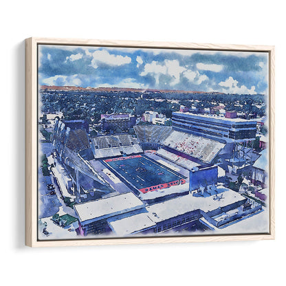 Albertsons Painting Stadium Watercolor, Boise Idaho Wall Art Decor, Sport Gift Art, Framed Canvas Print Wall Art