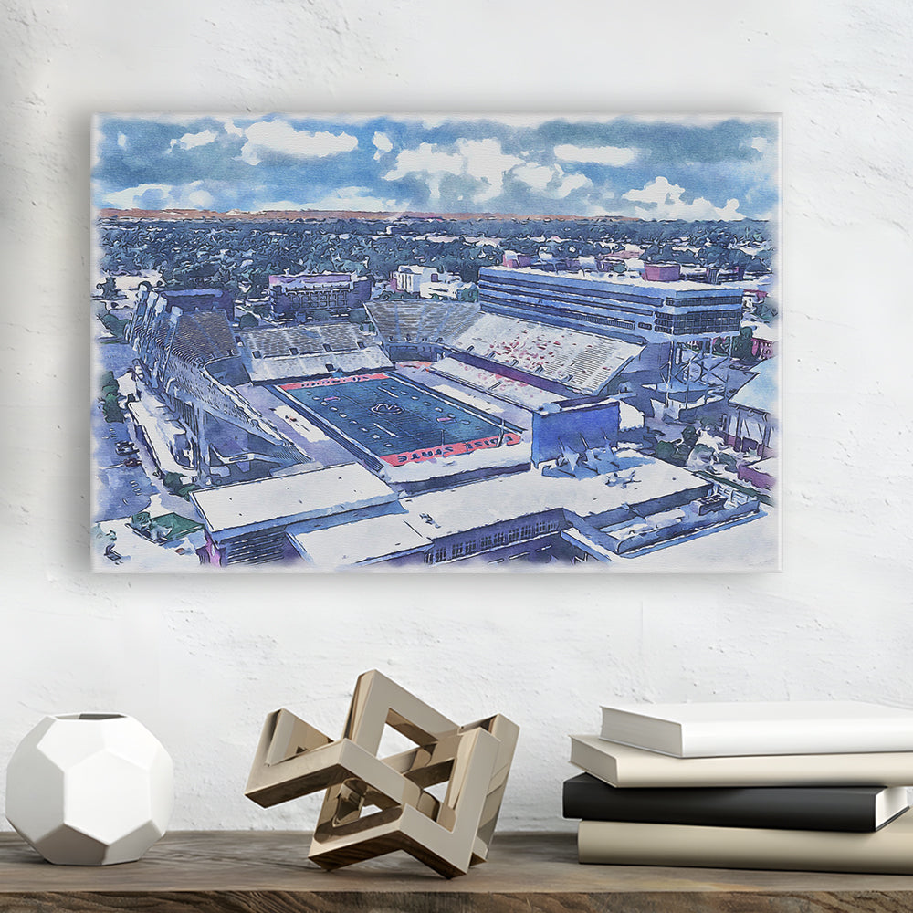Albertsons Painting Stadium Watercolor, Boise Idaho Wall Art Decor, Sport Art, Gifts for him, Canvas Print Wall Art