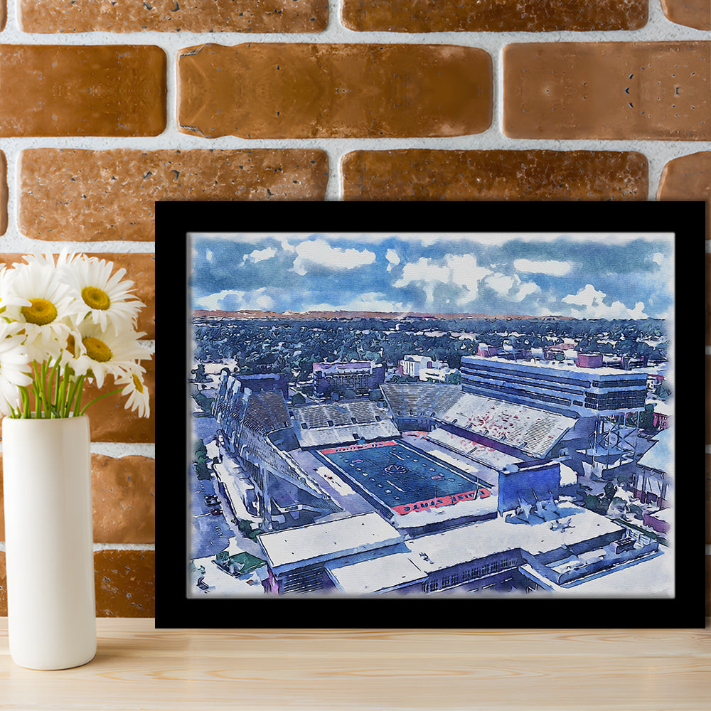 Albertsons Painting Stadium Watercolor, Boise Idaho Wall Art Decor, Sport Gift Art, Framed Art Print Wall Decor