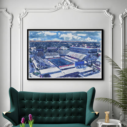 Albertsons Painting Stadium Watercolor, Boise Idaho Wall Art Decor, Sport Gift Art, Framed Art Print Wall Decor