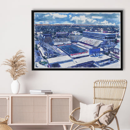 Albertsons Painting Stadium Watercolor, Boise Idaho Wall Art Decor, Sport Gift Art, Framed Canvas Print Wall Art