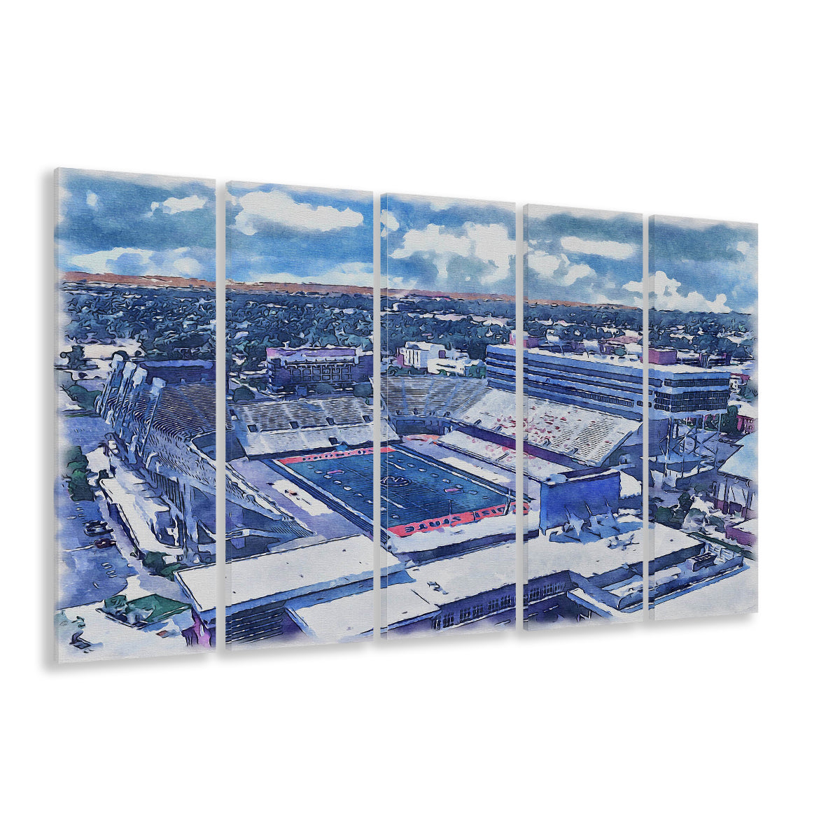 Albertsons Painting Stadium Watercolor, Boise Idaho Wall Art Decor, Sport Art, Extra Large Canvas Print Wall Art