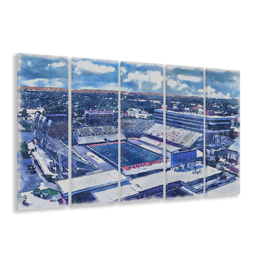 Albertsons Painting Stadium Watercolor, Boise Idaho Wall Art Decor, Sport Art, Extra Large Canvas Print Wall Art