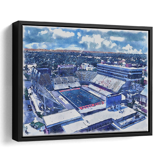 Albertsons Painting Stadium Watercolor, Boise Idaho Wall Art Decor, Sport Gift Art, Framed Canvas Print Wall Art