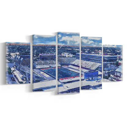 Albertsons Painting Stadium Watercolor, Boise Idaho Wall Art Decor, Sport Art, Mixed 5 Panel, Canvas Print Wall Art
