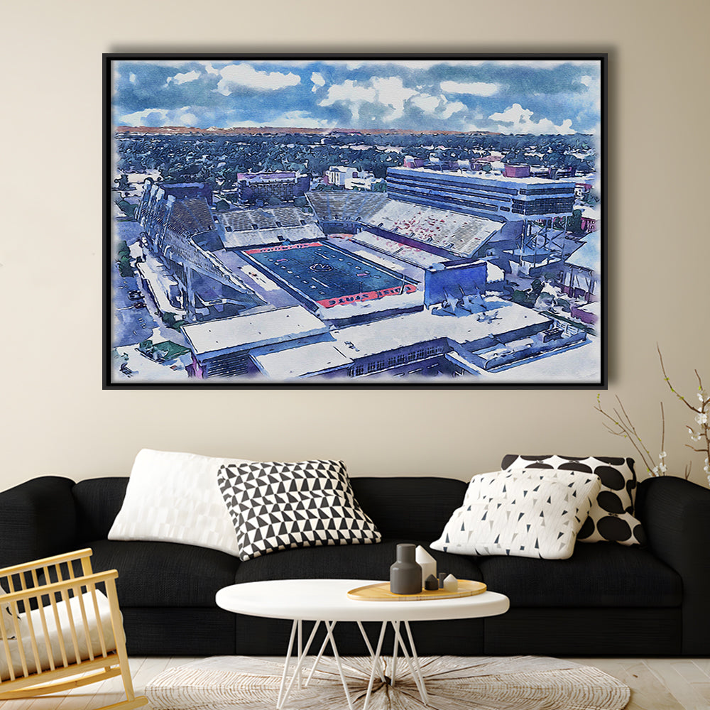 Albertsons Painting Stadium Watercolor, Boise Idaho Wall Art Decor, Sport Gift Art, Framed Canvas Print Wall Art