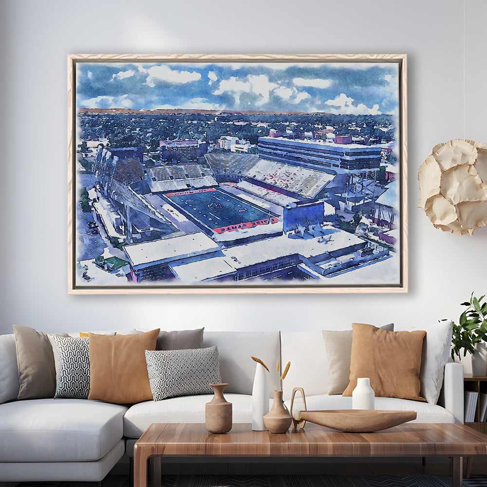 Albertsons Painting Stadium Watercolor, Boise Idaho Wall Art Decor, Sport Gift Art, Framed Canvas Print Wall Art