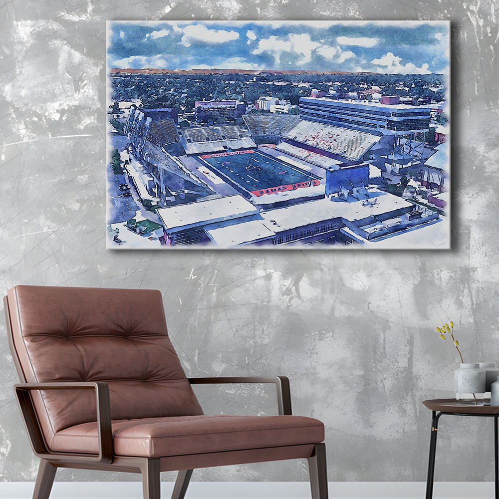 Albertsons Painting Stadium Watercolor, Boise Idaho Wall Art Decor, Sport Art, Gifts for him, Canvas Print Wall Art