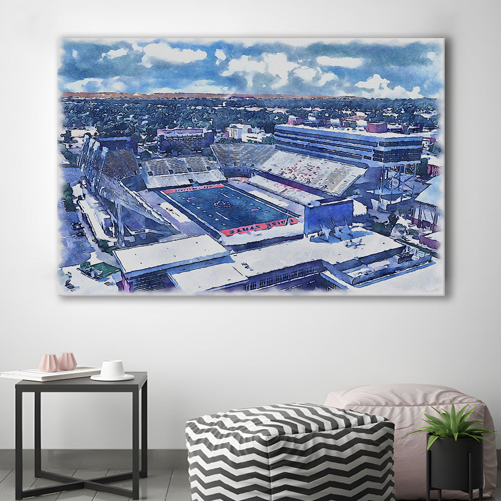 Albertsons Painting Stadium Watercolor, Boise Idaho Wall Art Decor, Sport Art, Gifts for him, Canvas Print Wall Art