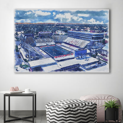 Albertsons Painting Stadium Watercolor, Boise Idaho Wall Art Decor, Sport Art, Gifts for him, Canvas Print Wall Art