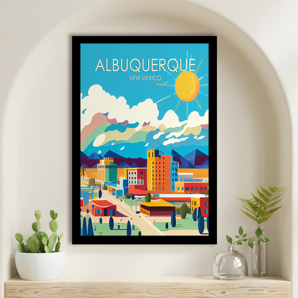 Albuquerque New Mexico Retro Art Print, Albuquerque City Wall Art, Framed Art Print, Picture Framed, Painting Art