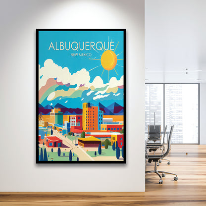 Albuquerque New Mexico Retro Art Print, Albuquerque City Wall Art, Framed Art Print, Picture Framed, Painting Art
