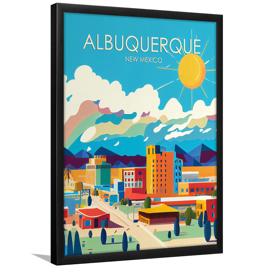 Albuquerque New Mexico Retro Art Print, Albuquerque City Wall Art, Framed Art Print, Picture Framed, Painting Art